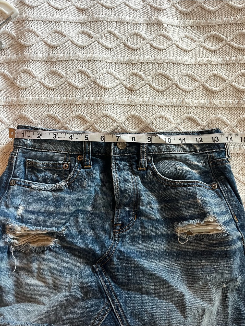 American Eagle Outfitters Distressed Dark Blue Denim Mini Skirt Size 0 - Picture 7 of 8